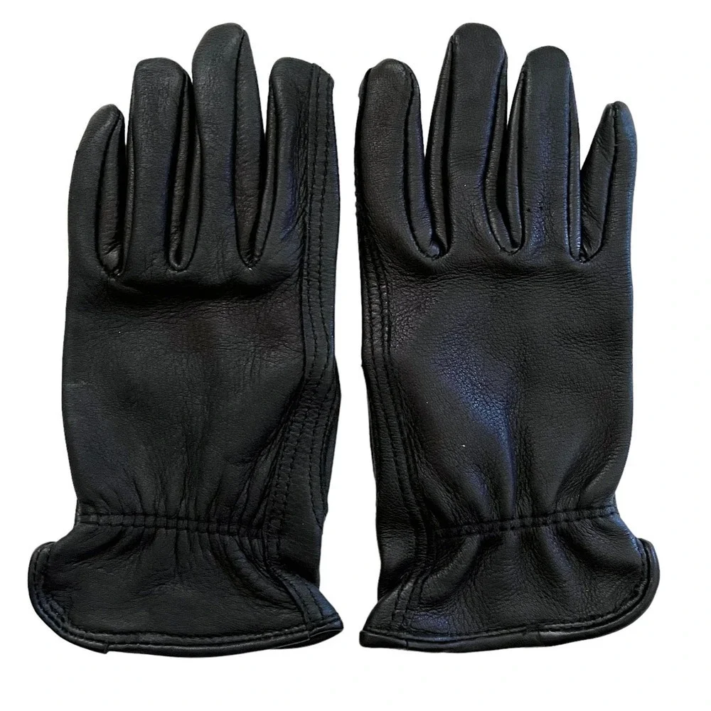 Deerskin Leather Black Winter Gloves - Size M / 7.5